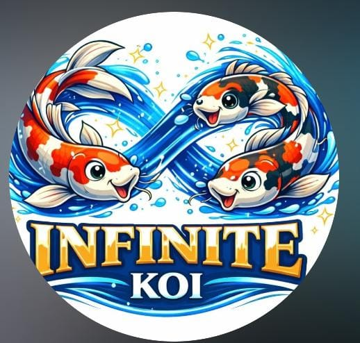 Infinite Koi logo: three smiling koi swimming along an infinity-shaped stream